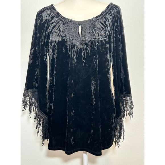 Melissa Paige Women's Crushed Velvet Fringe Dark Bohemian Size M Witchy - Picture 1 of 6